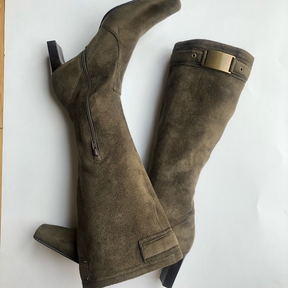 Franco Sarto Olive Green suede heeled boots - Picture 1 of 12